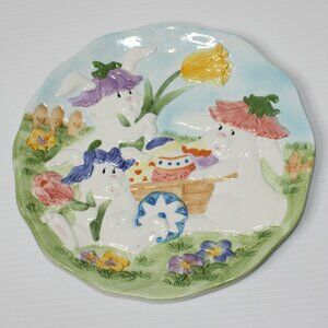 GKAO Easter Theme 3D Decorative Ceramic Plate 12" with Bunnies and Eggs NWOT NEW